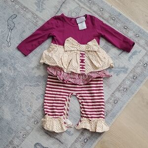 Serendipity Baby Girls Ruffles Bow One Piece Outfit Sz24m